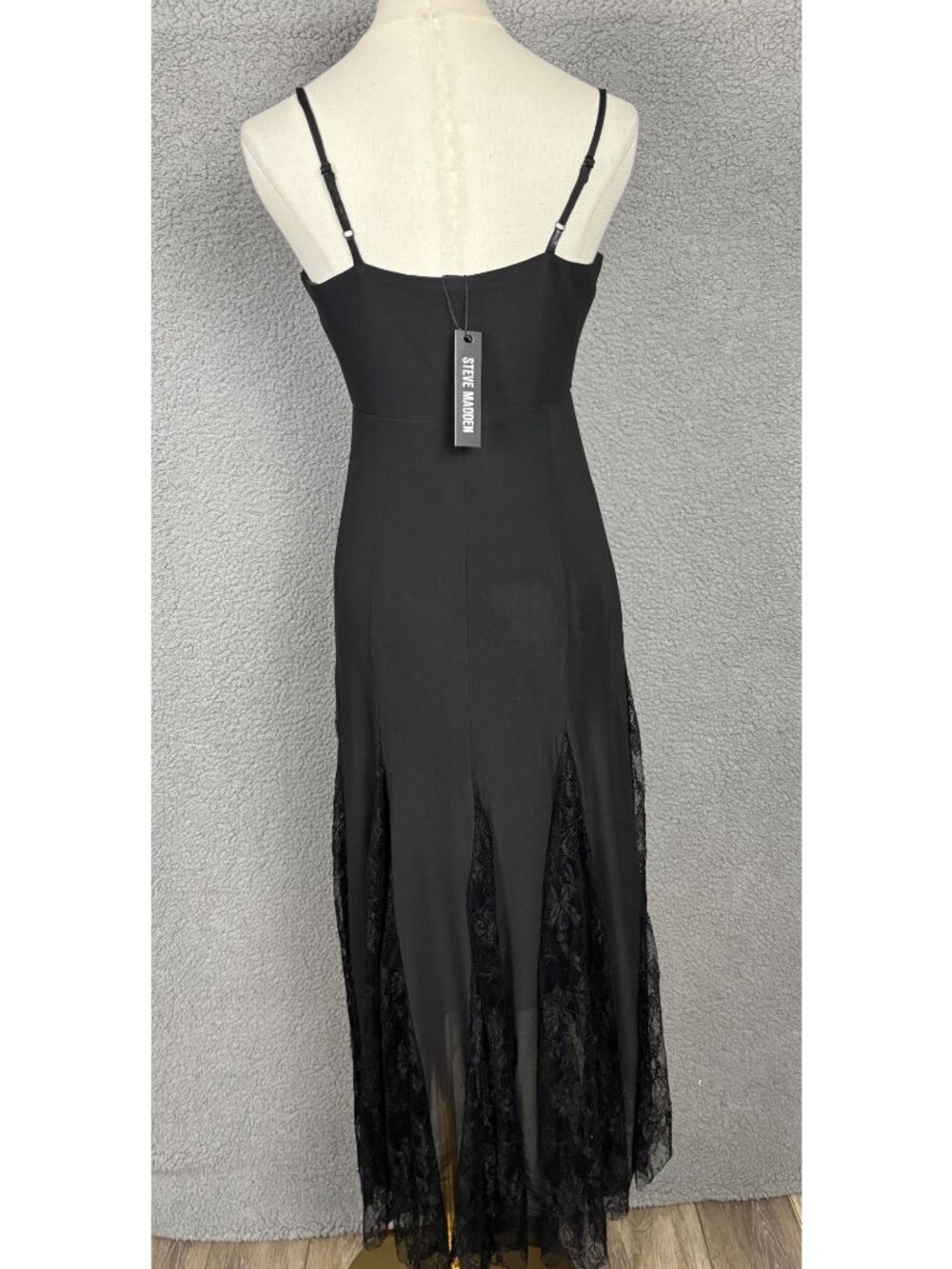 Steve Madden Vita Black Midi Dress With Lace Inserts Lined XS mall New With Tags - Picture 5 of 8